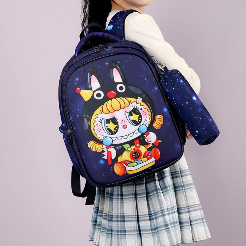 The New LABUBU Children's Schoolbag Cute Cartoon Pencil Case Backpack Boys and Girls Primary School Students First and Second Grade Backpack