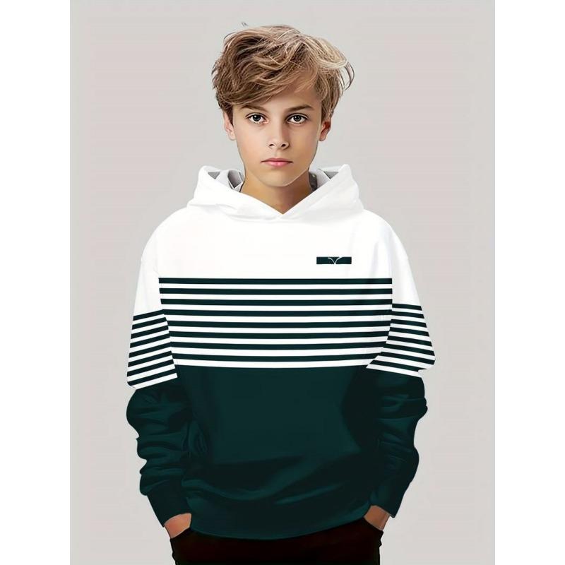 Herbst Classic Kinderkleidung Jungen Hoodies Langarm Streifen 3D Druck Street Locker Komfort Outdoor Jungen Oberteil Kinderkleidung
