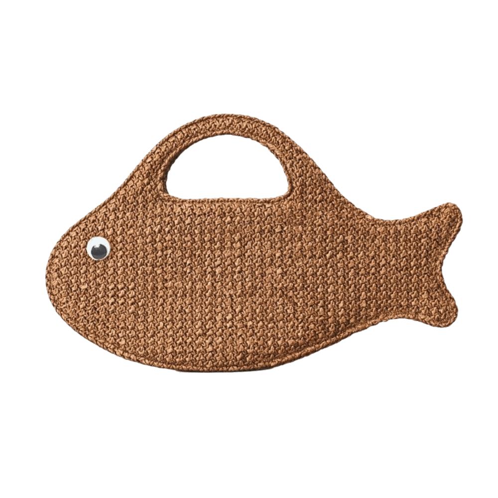 Large Capacity Fish Shaped Handbag Knit Shopping Bag Boho Woven Bag  Beach кофейный