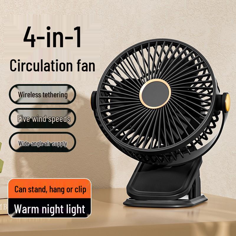 Multifunctional Clip-On Fan with Light – Portable, Rechargeable for Home, Dorm, Office, Desktop, and Outdoor Use