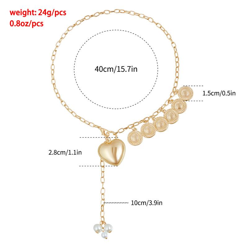 Punk Gold Color Heart Pendant Necklace for Women Trendy OT Buckle Beaded Neck Chain Choker Y2K Jewelry Accessories