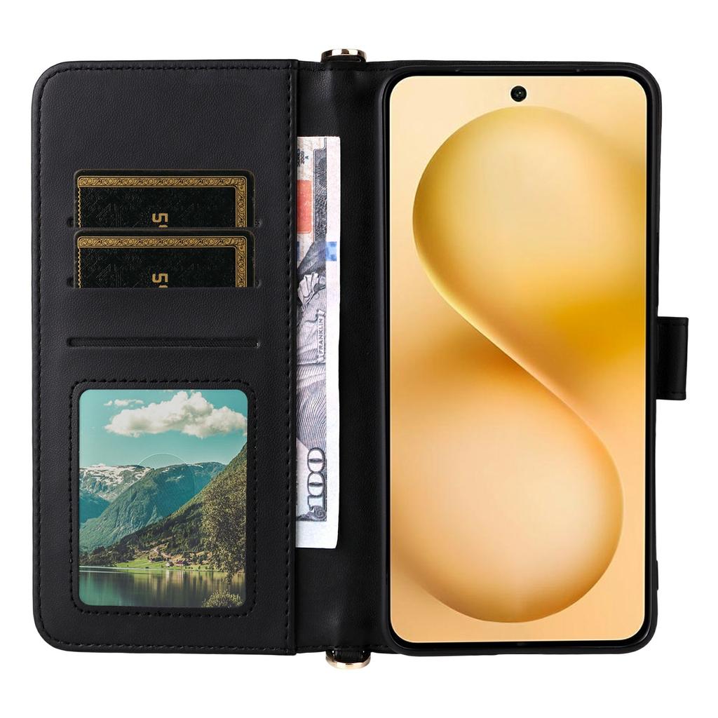 For vivo V60 5G Case with Shoulder/Wrist Strap Leather Phone Cover Stand Wallet
