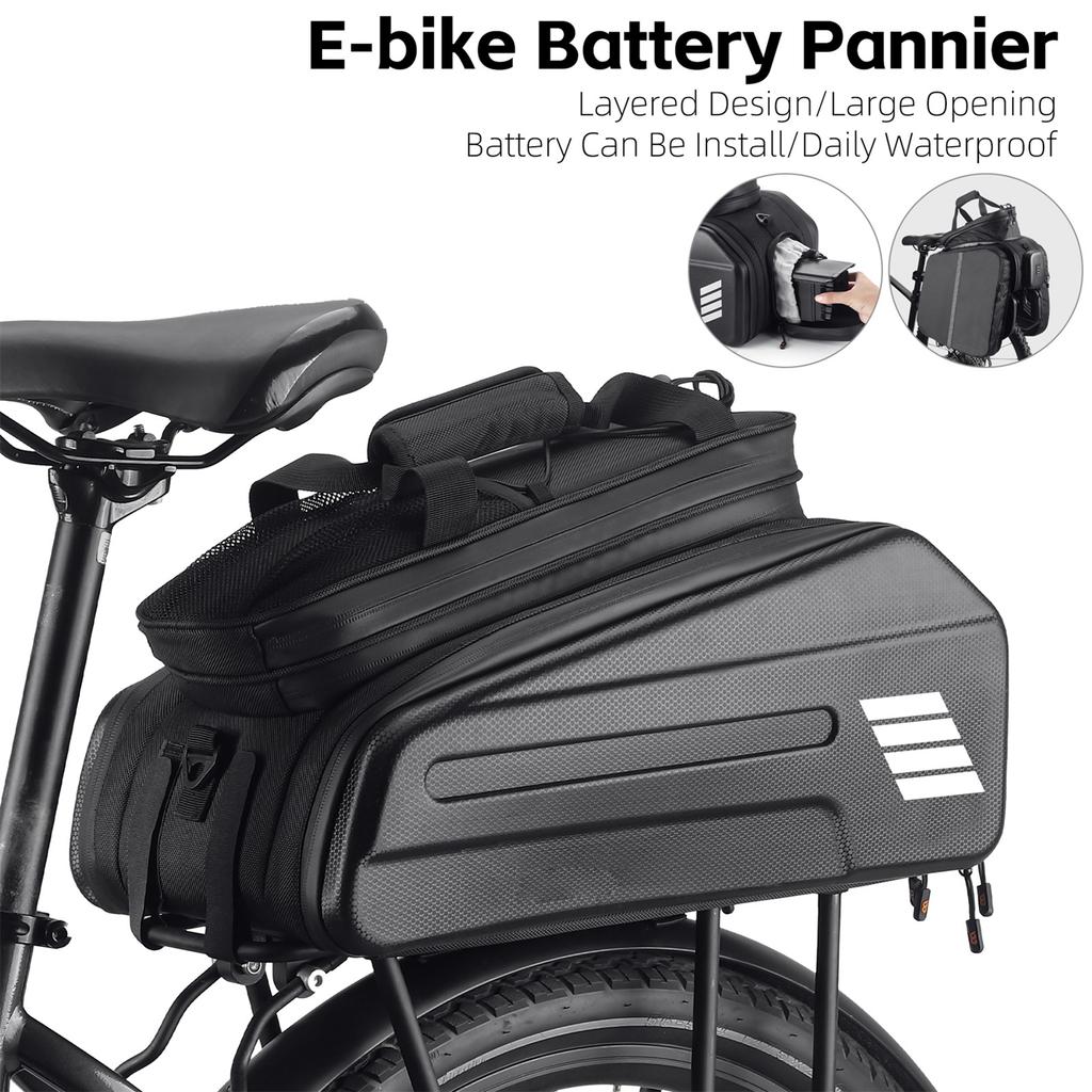 E-Bike RearSeat Bag Electric   Battery Bag Expandable Large Capacity   Rack Seats Bag Waterproof Cycle Bag