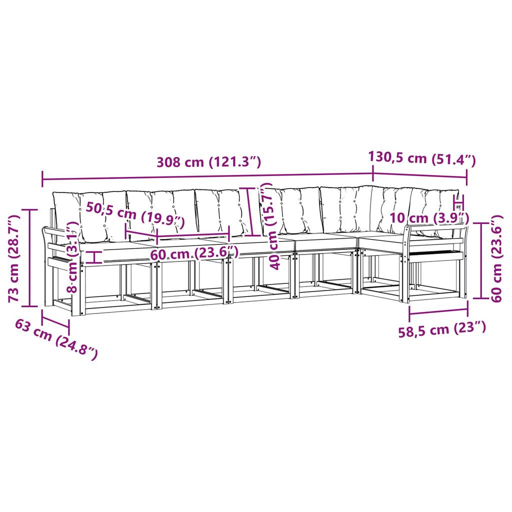 Outdoor Sofa Set with Cushions 6 Pcs Natural and Black