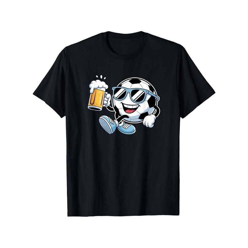 

European sizes Funny Soccer Ball Beer Drinking Men Women Game Day T-Shirt, Cotton Short Sleeve, T-shirt Funny Print Tee, Gifts Idea 4XL чорний