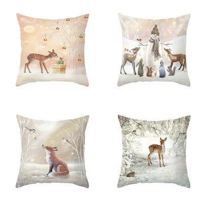 Christmas Elk Tree Cushion Pillowcase 45X45cm Home Decoration Living Room Sofa Throw Pillow 2024 New Year Cushion Cover