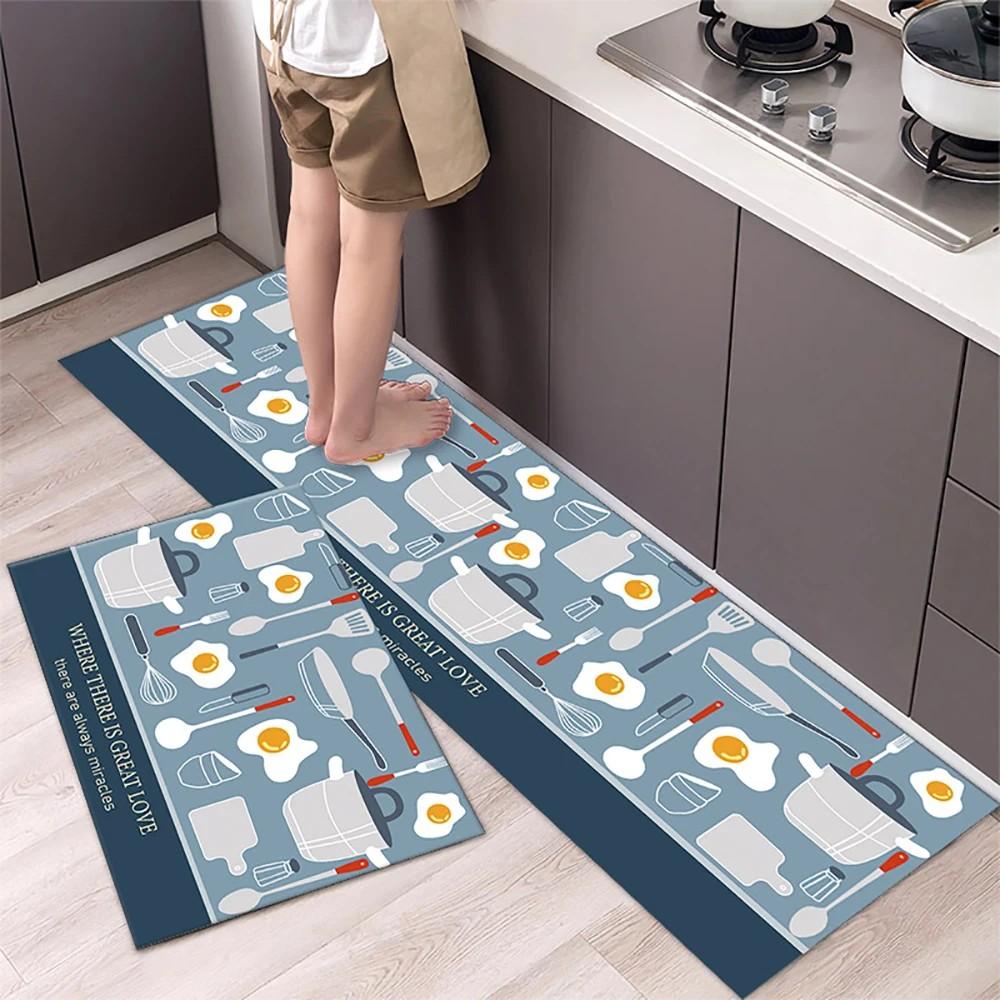 1/2pcs Kitchen Floor Mat, Anti-Slip And Absorbent Foot Mat, Long Strip Carpet, Modern Style Home Decoration Carpet