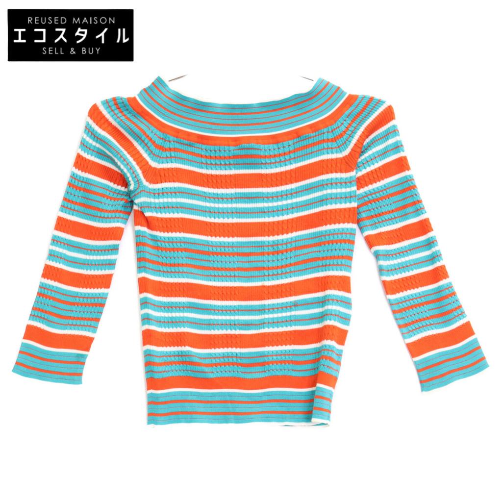 FENDI Border Pattern FZY754 A60P 2018 Made Bottleneck Knit tops 38 Blue/OrangeUsed