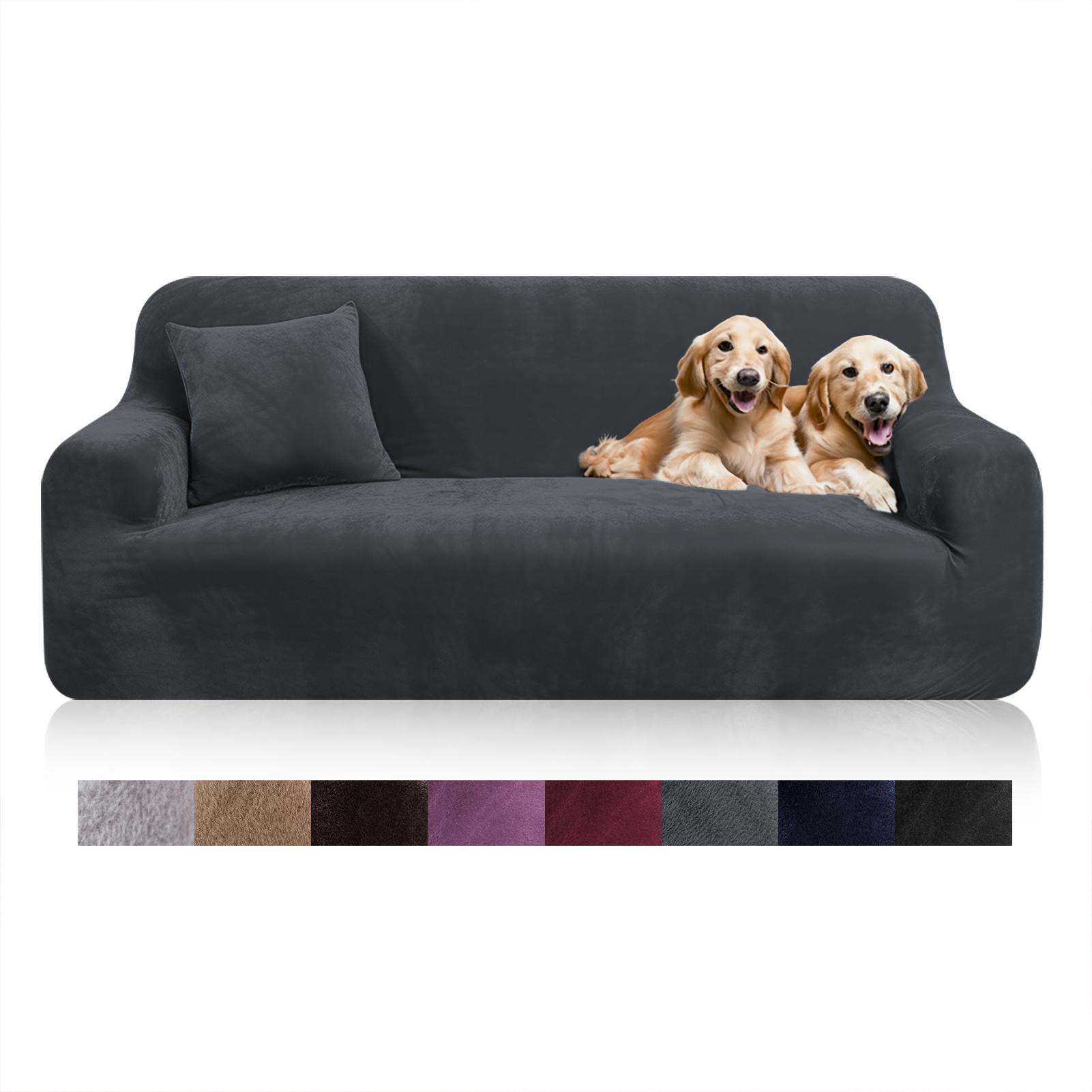 

Velvet Sofa Cover Elastic Thick L Shaped Corner Sofa Slipcover for Living Room 1/2/3/4 Seater Stretch Cover for Couch Armchair 1 seat (90-140cm) темно-сірий колір