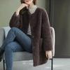 Yousheng Winter Coat Round Neck Long Sleeve Single Breasted Plush Jacket with Pockets Solid Color Mid-length Imitation Fur Outerwear