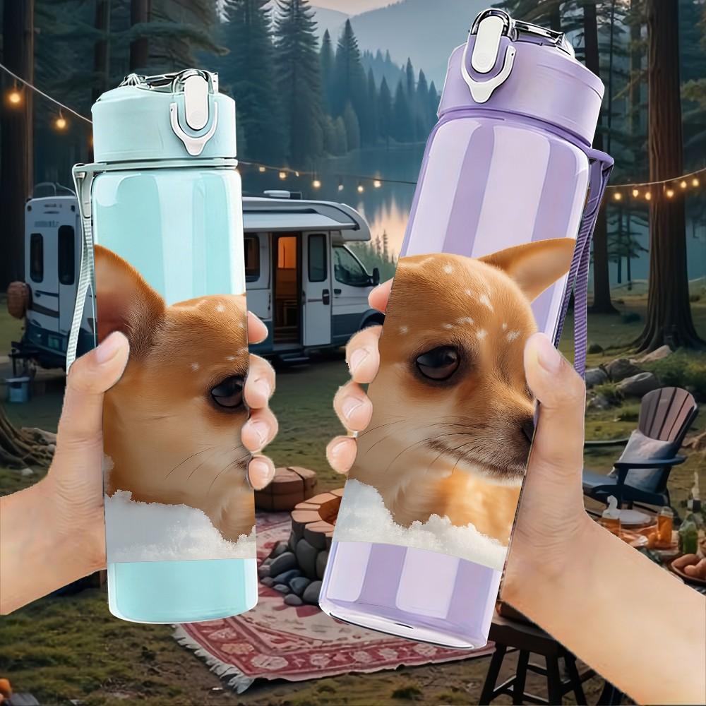 1PC Chihuahua Dog Looking Up 750ml Color Plastic Sports Water Bottle Leakproof Flip Straw Lid Suitable for Sports Office Home Use