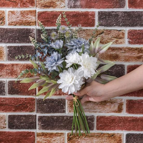 Artificial Dahlia Flower Bouquet Faux Silk Floral Arrangements with Eucalyptus Leaves for Dining Table Centerpieces DIY Wedding Bridal Bouquet