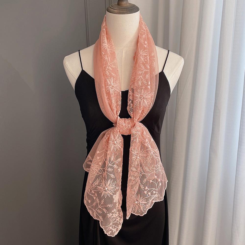 Literary Retro Women's Lace Scarf Elegant Embroidered Flower Sunscreen Shawl Long Female Headscarf for Women