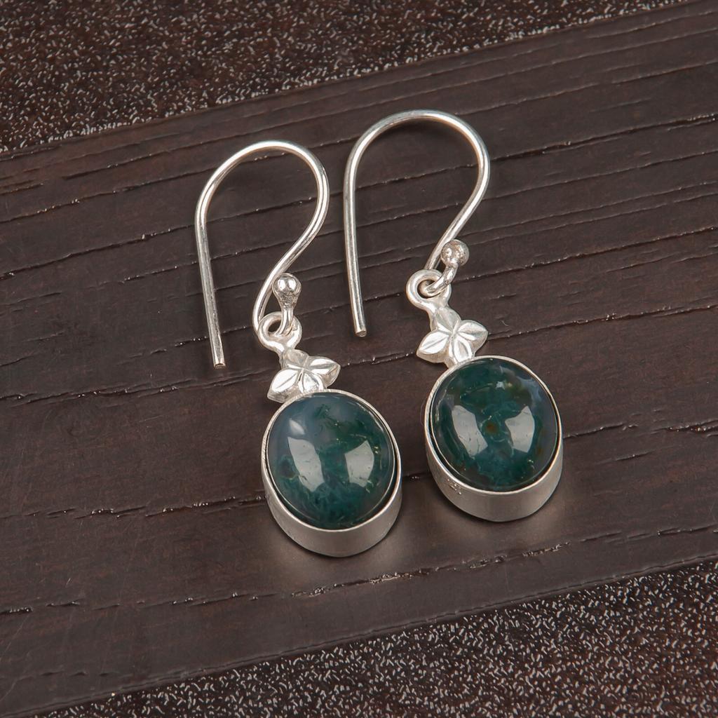Moss Agate Gemstone 925 Sterling Silver Handcrafted Jewelry Earrings For Wife EE-6-27
