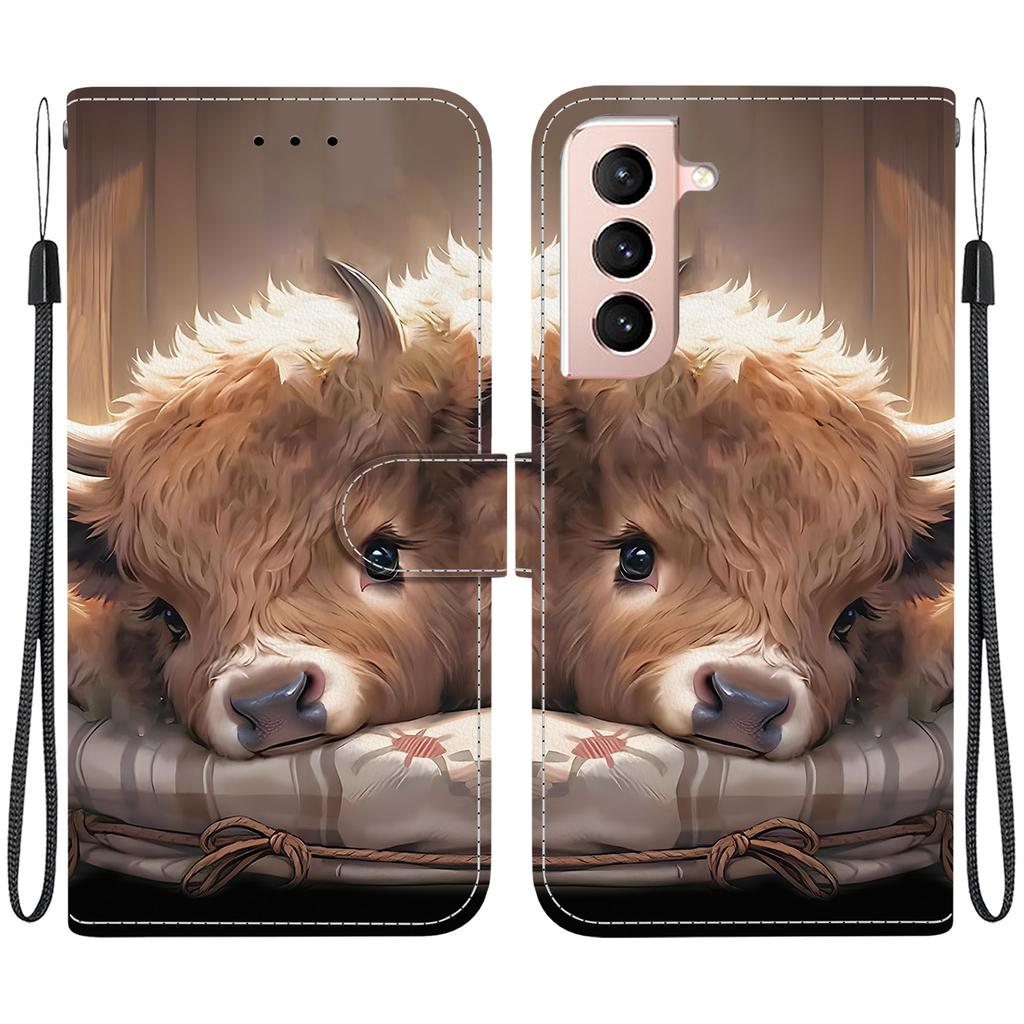 Handmade PU Leather Flip Case for Samsung Galaxy S22+/S22 Plus (SM-S906B) Anti-Slip Shockproof Cover with Wrist Strap & Heart/Rose Cat Designs