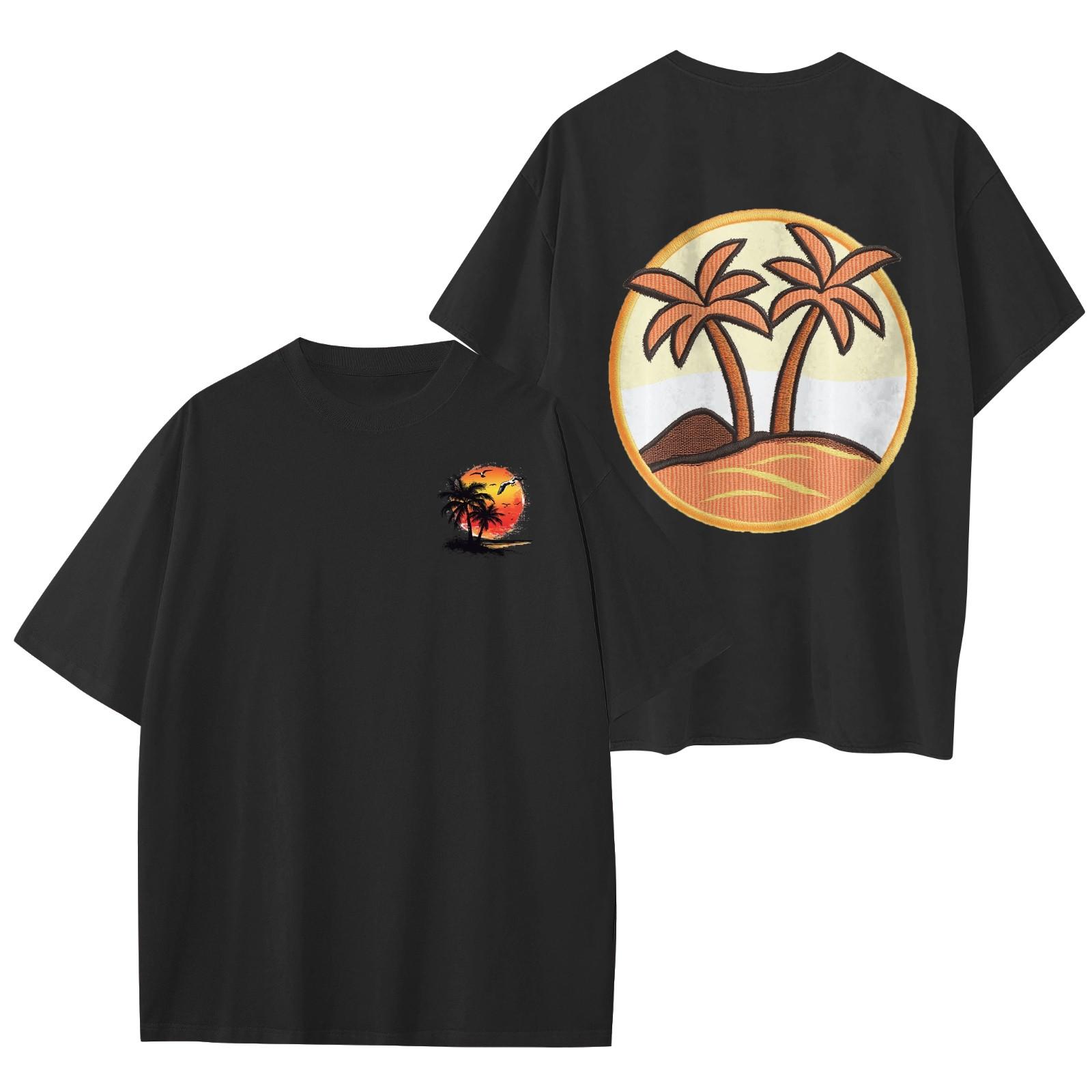 

Женский круглый вырез модный свободный гавайский принт короткие рукава M чёрный