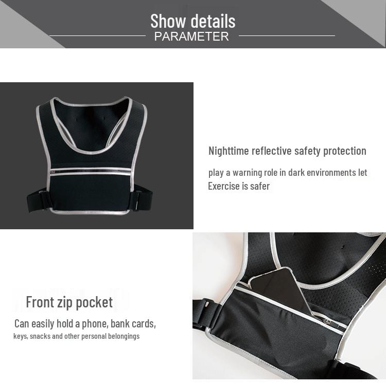 Reflektierende Outdoor-Sportweste mit Handy- und Wasserflaschen-Brusttasche zum Laufen, Radfahren und Bergsteigen