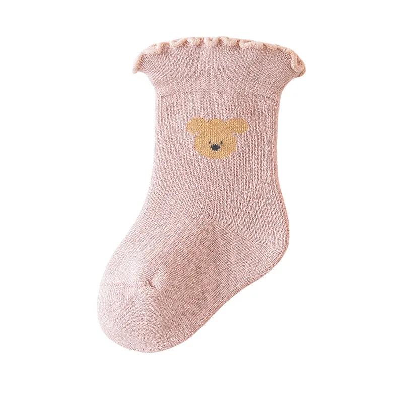 Cute Cartoon Bear Rabbit Baby Socks Spring Autumn Cotton Infant Toddler Ruffle Socks Casual Kids Mid Tube Socks