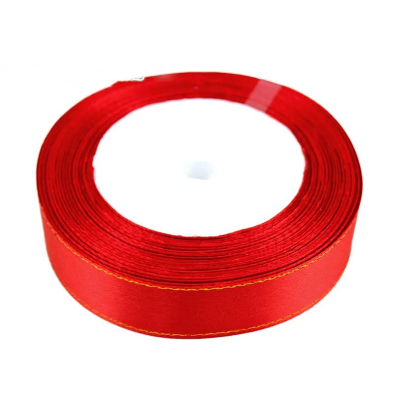 (25 yards/lot) 20mm satin ribbons red gold edge ribbon wholesale high quality gift packaging ribbons 20mm