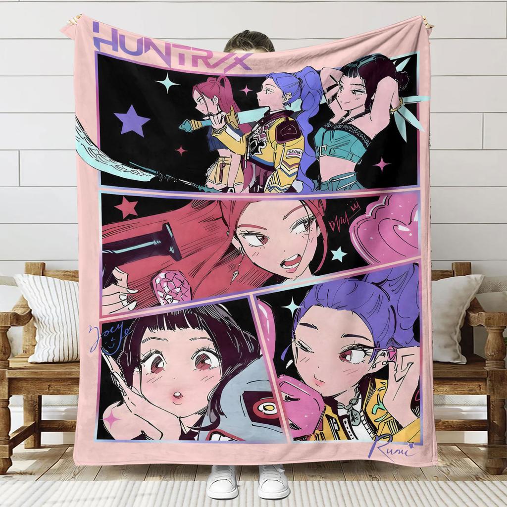 Flannel Blanket Kpop Demon Hunters Huntrix Blanket Saja Boy Quality Warm Throw Blanket Winter Kids Couch Bed Fluffy Bedspread