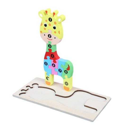 Colorful Animal Snake Crocodile Puzzle Game with Board Wooden Giraffe Cognition 3D Wooden Jigsaw Blocks Kids Toddlers