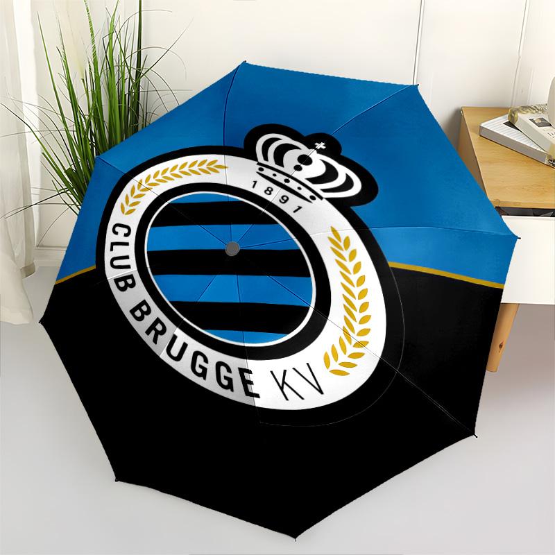 1 PC Automatic Folding Umbrella - Club Brugge Kv Pattern Portable Foldable Design With 8 Ribs Christmas Birthday Gifts