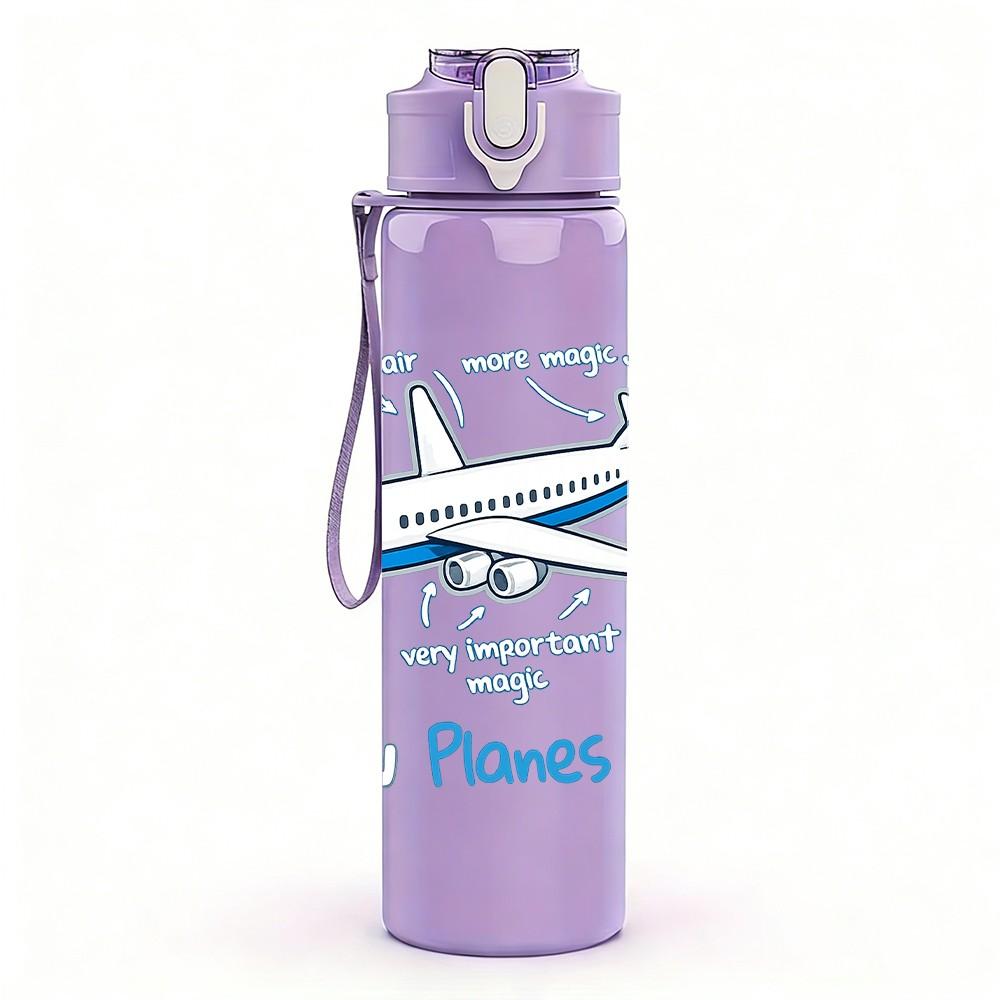 1PC Airplane Wish Planes Fly Slogan Print 750ml Color Plastic Sports Water Bottle Leakproof Flip Straw Lid Suitable for Sports Office Home Use