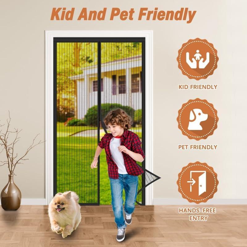 2026 Upgraded Magnetic Screen Door Mesh - Heavy Duty Magic Door Screen Closure with Magnets for Sliding, Patio, French Kid and Pet Friendly