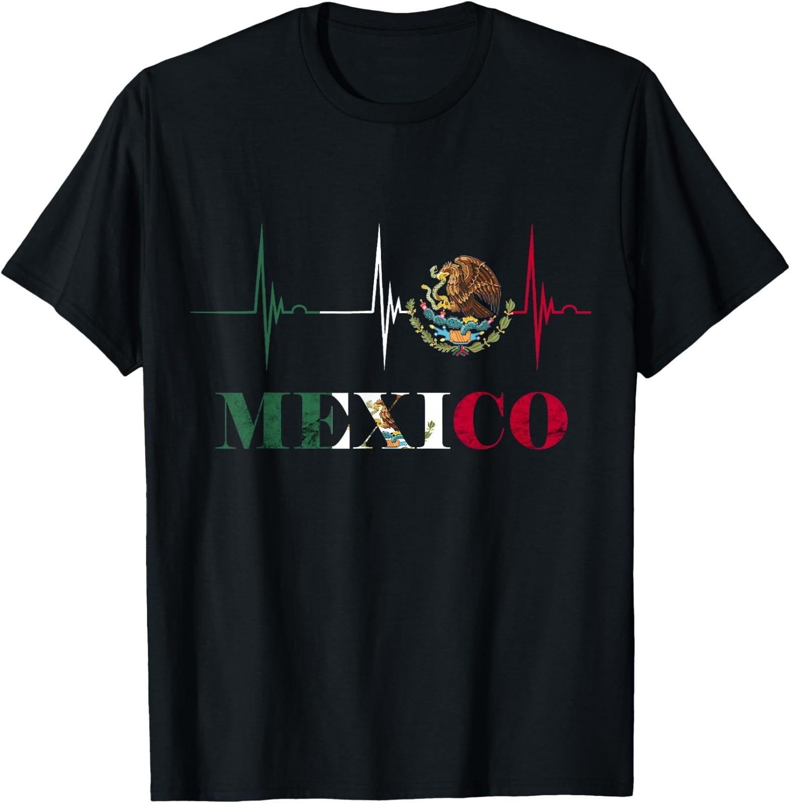 Heartbeat EKG Pulse Mexico Emblem Mexico Flag Mexican Pride T-Shirt S