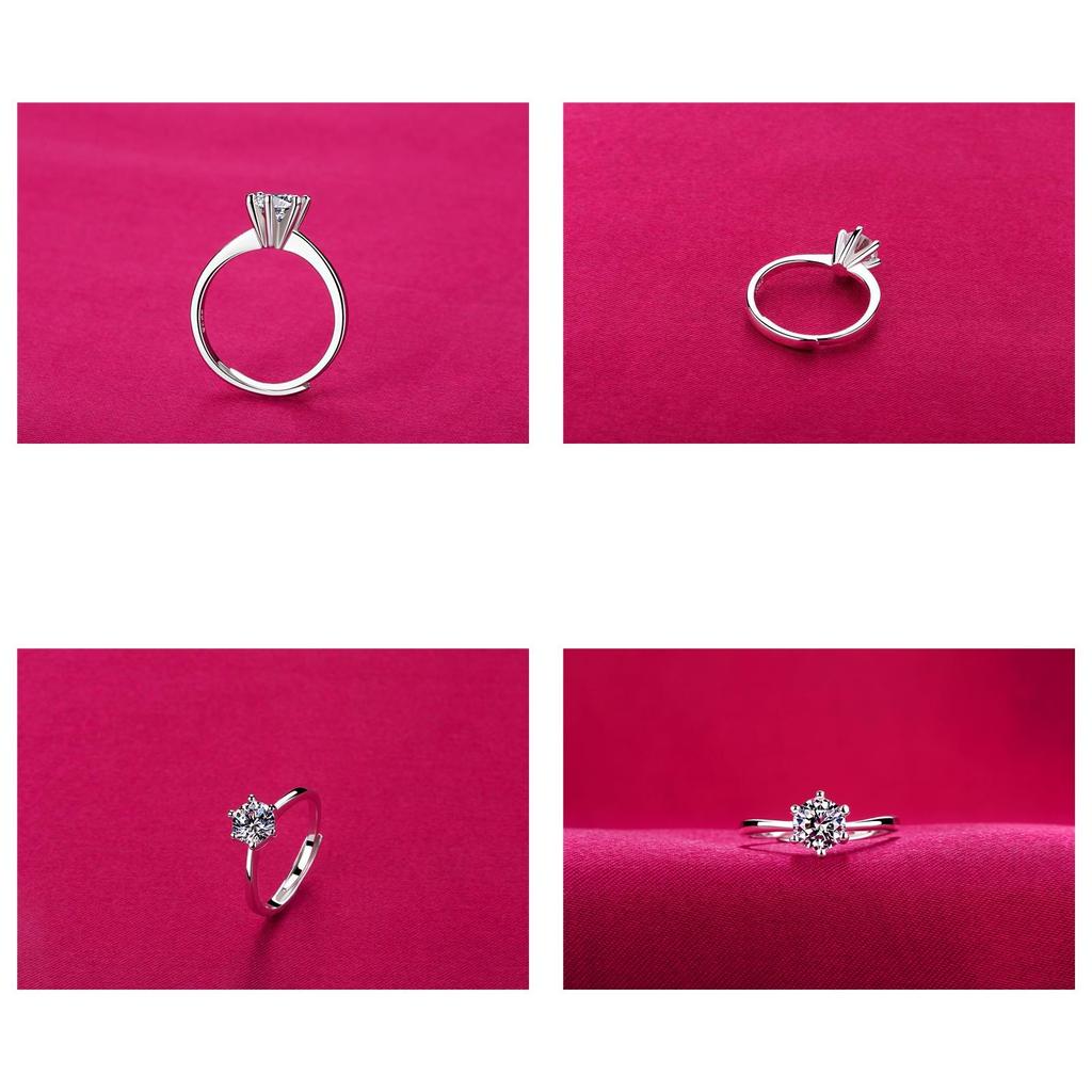 Fashionable And Elegant Diamond-encrusted Ring For Women Adjustable Six-claw Opening Ring