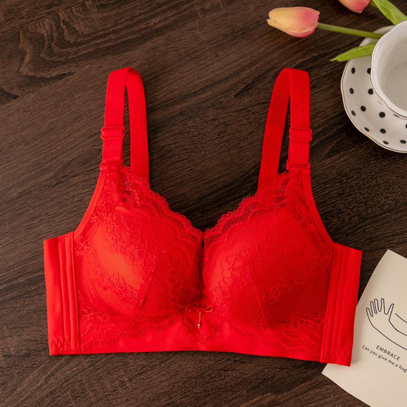 New Small Chest Gathering Thickened Flat Chest Adjustment Type Closed Breast Upper Support Lace No Steel Ring Bra Cover