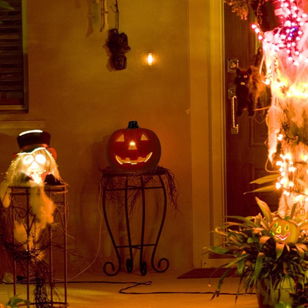 Halloween LED Pumpkin Lights Hollow Pumpkin Statue Lights Desktop Ornaments Halloween Scene Layout Props Home Party Decoration