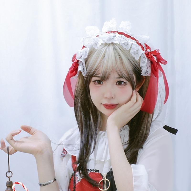Lace Ribbon Headband Sweet Star Japanese Styles Anime Maid Costume Accessories for Teens Girl Women Halloween Props