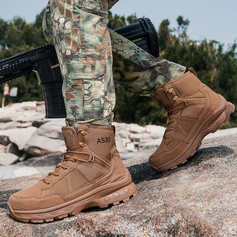 Tide Outdoor High-top Breathable Comfortable Wear-resistant Camping Training Boots Large Size Military Fan Boots Autumn and Winter Tactical Boots