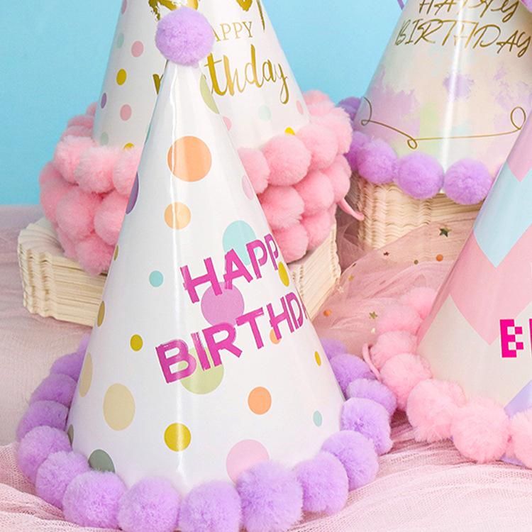 Creative Birthday Cake Pom-Pom Party Hat for Kids & Adults