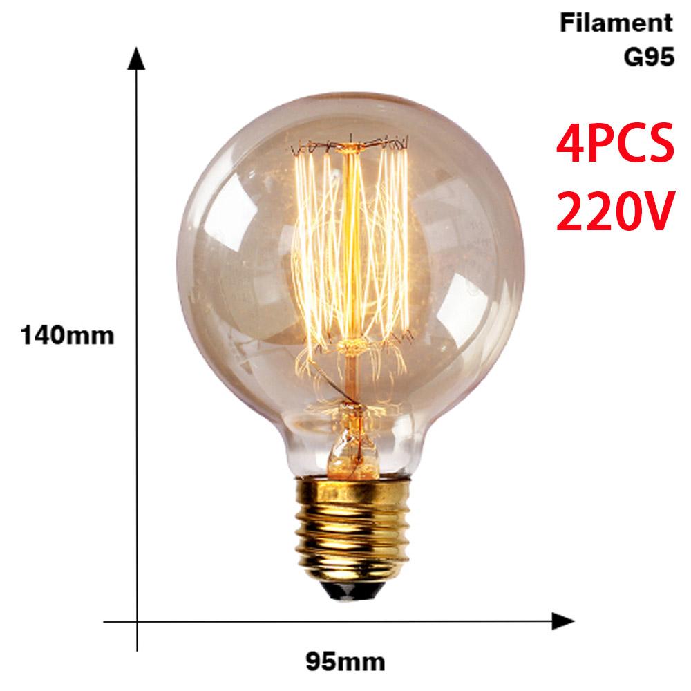4Pcs Dimmable Retro Edison Light Bulb E27 AC220V 40W Vintage Industrial Decor Filament Bulb Lamps A19 ST64 T10 T45 G80 G95 G125