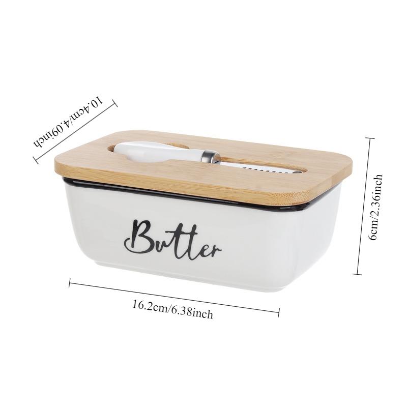 Bambus - Abgedeckte Butterdose und Edelstahlmesser-Kombination: Elegantes Butter-Servierset für den täglichen Gebrauch