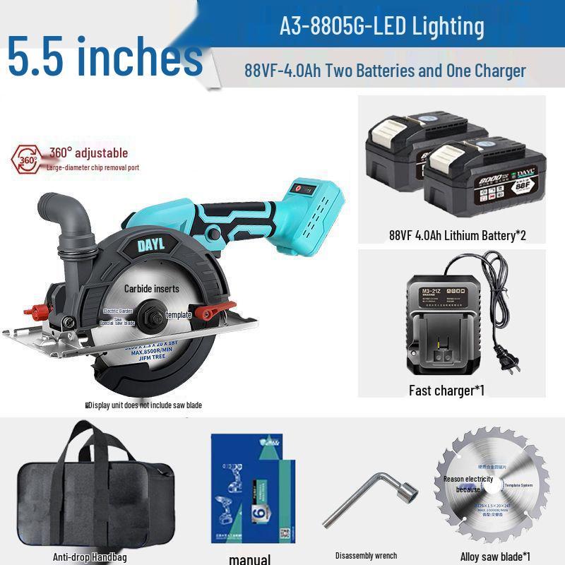 High-Power 6-Inch Brushless Circular Saw - Lithium Battery Stone/Woodworking Electric Handheld Cutter