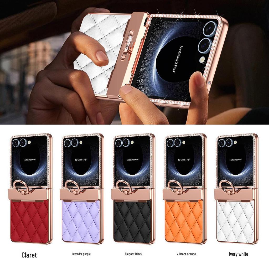 Samsung Z Flip 7/6/5/4/3 Electroplated Rhinestone Protective Case with Hinge Ring Stand