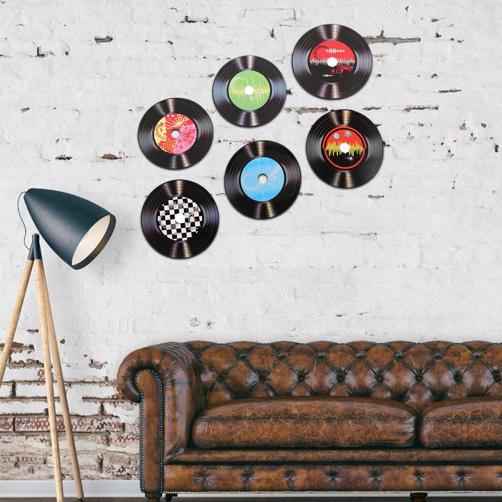 12Pcs Retro Vinyl Record Decoration Wall Stickers Paper Records Home Decor Music Naments Fake Discs Art Black White Colorful