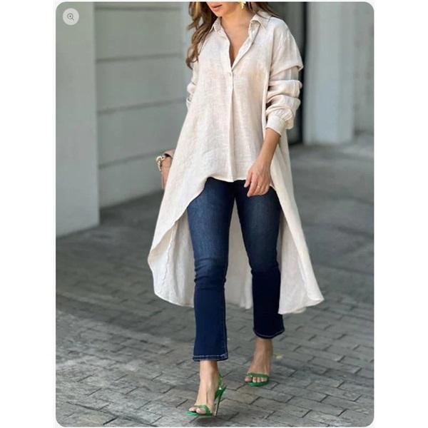 Women's Solid Color Loose Elegant Long Sleeve Irregular Lapel Shirt