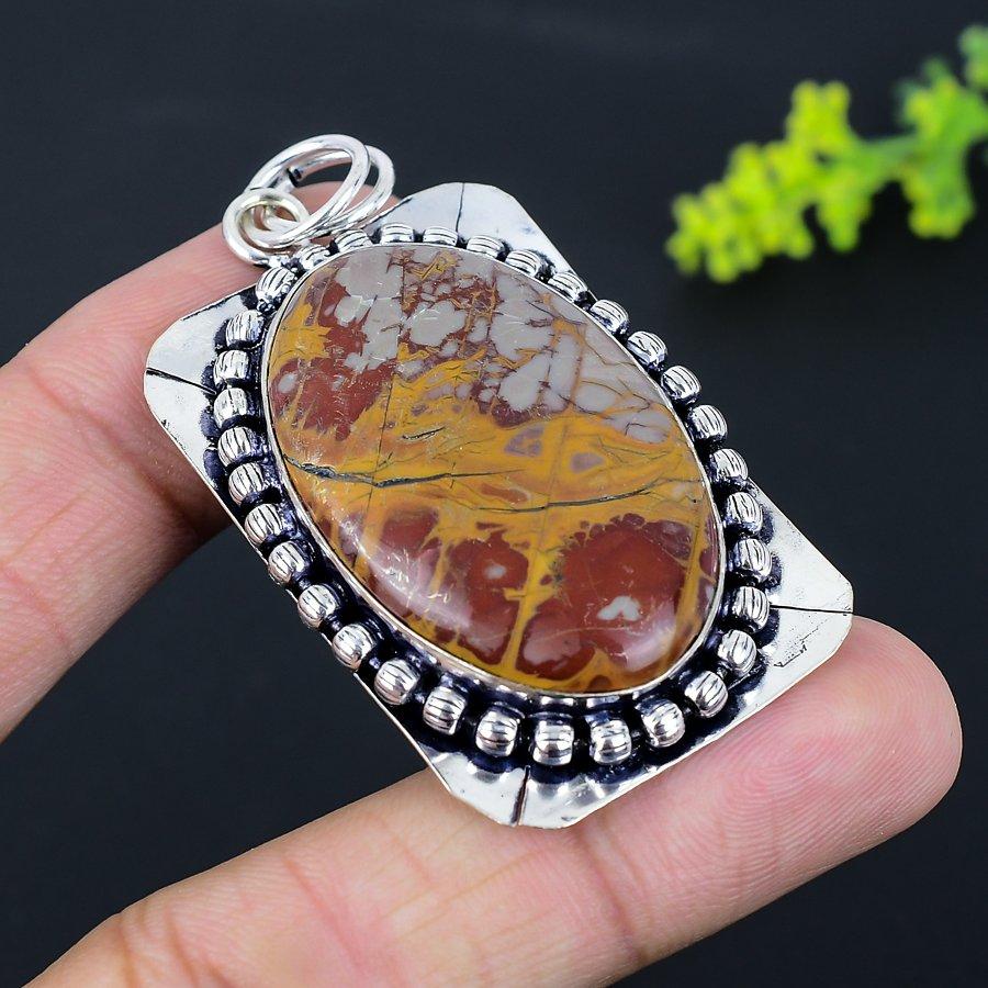 Natural Noreena Jasper Gemstone 925 Sterling Silver Gift Pendant 2.48" V9w33