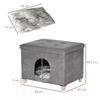 Cat Cave Cat Bed 2-in-1 Cat House Footstool with Cushion Wooden Legs Cat Tent Pet House Gray 60 X 45 X 44.5 Cm