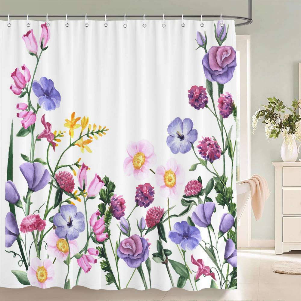 240X180Cm Bathroom Waterproof Shower Curtain Beautiful Flower Plant Leaves Printing Polyester Home Decoration Curtain With Hook
