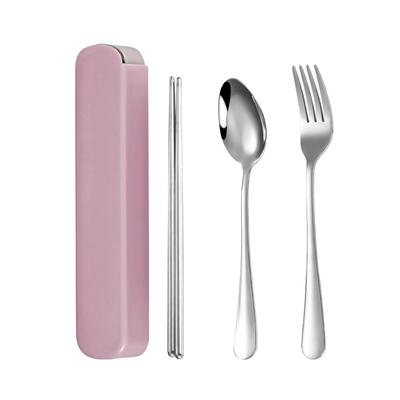 2Pcs Tragbare Stäbchen Löffel Set Edelstahl Student Büro mit Lagerung Box Muster Rosa