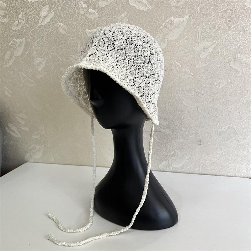 

Вязаная вручную ажурная лысая шапка женская осенне-зимняя универсальная для маленького лица шапка-пуловер тонкая для большого обхвата головы вязаная шапка M（56-58cm） белый