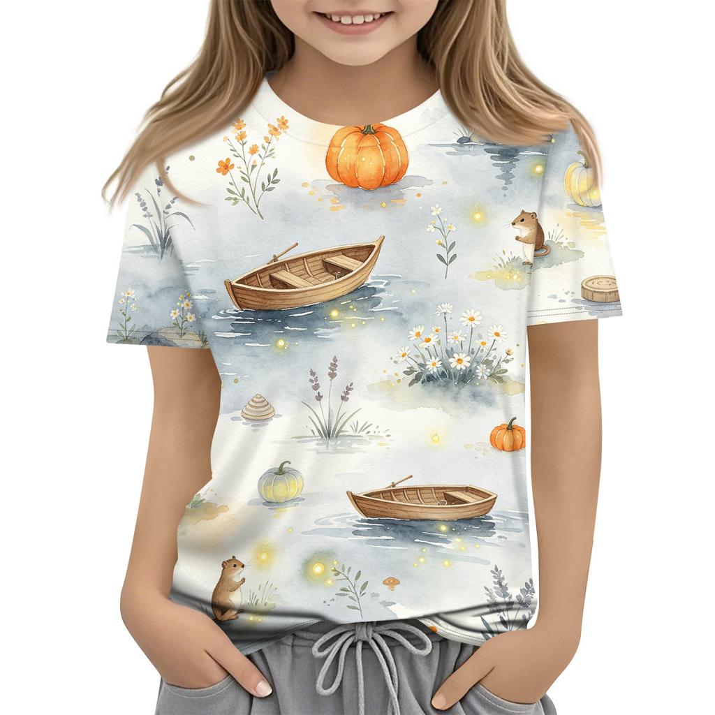 Boys and Girls Halloween T-Shirt - Round Neck Short Sleeve Casual Graphic Tee for Kids