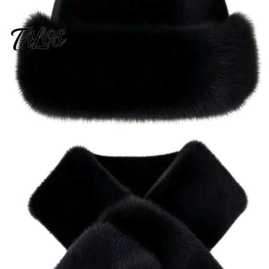 Warm Winter Accessories for Women Imitation Mink Fur Hat And Scarf Set, Soft Fluffy Solid Coordinated Outfit Set Color Outfits, Comfortable