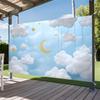 One party banner 2D flat blue cloud background cartoon cute blue and white gold moon shining stars party decoration