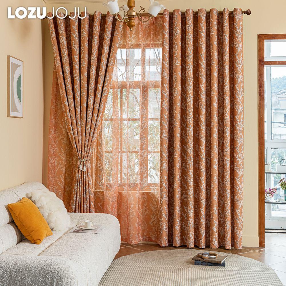 1PC LOZUJOJU American Retro Pastoral Style Orange Printed Curtains Full Blackout Curtains for Bedroom Living Room Balcony Window for Home Decor